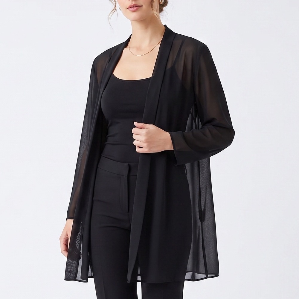 Positive Influence Cardigan Womens 22W Open Front Black Sheer Topper Excellent